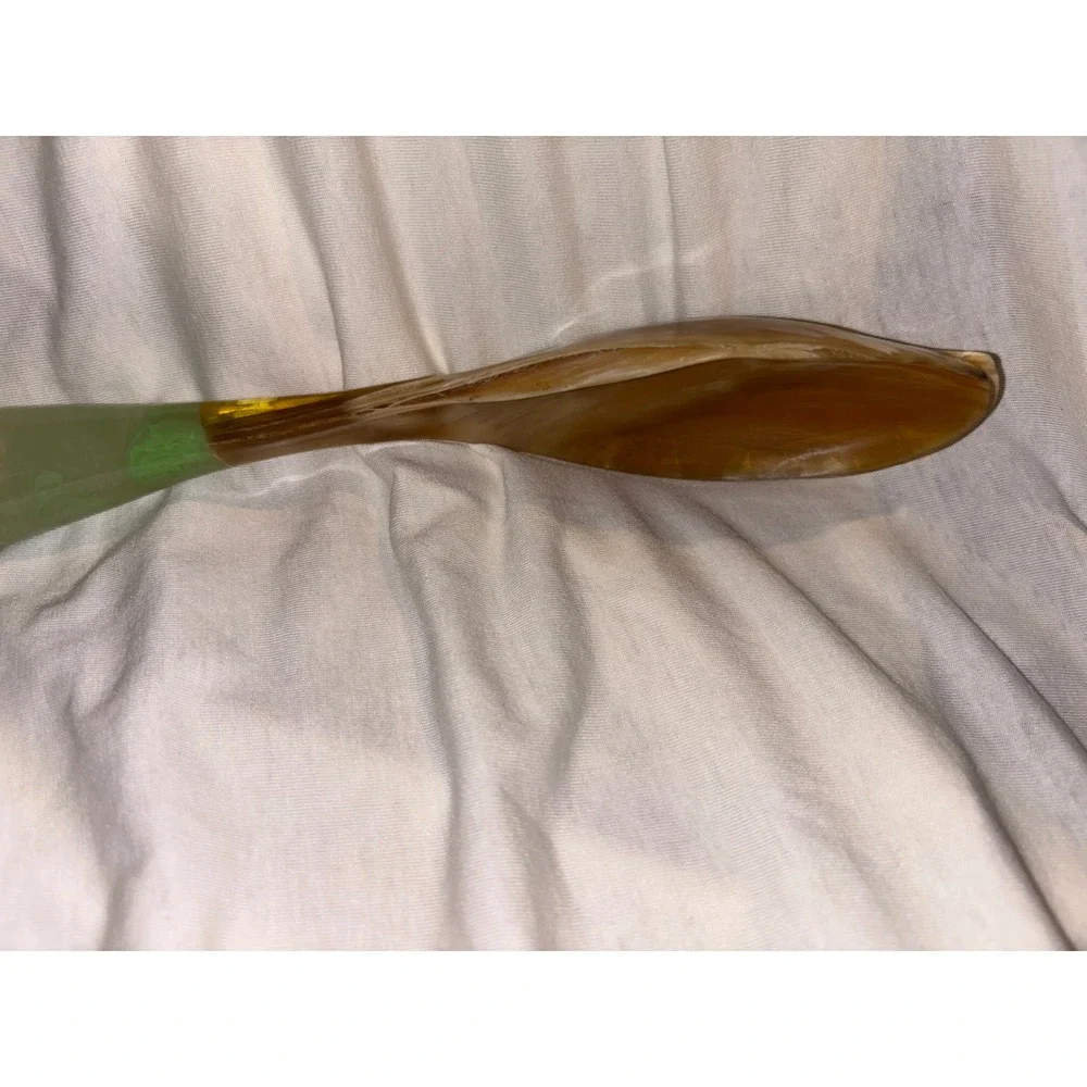Vintage Style Marbled Green Resin and Faux Horn Large Serving Spoon 13.5 Inch